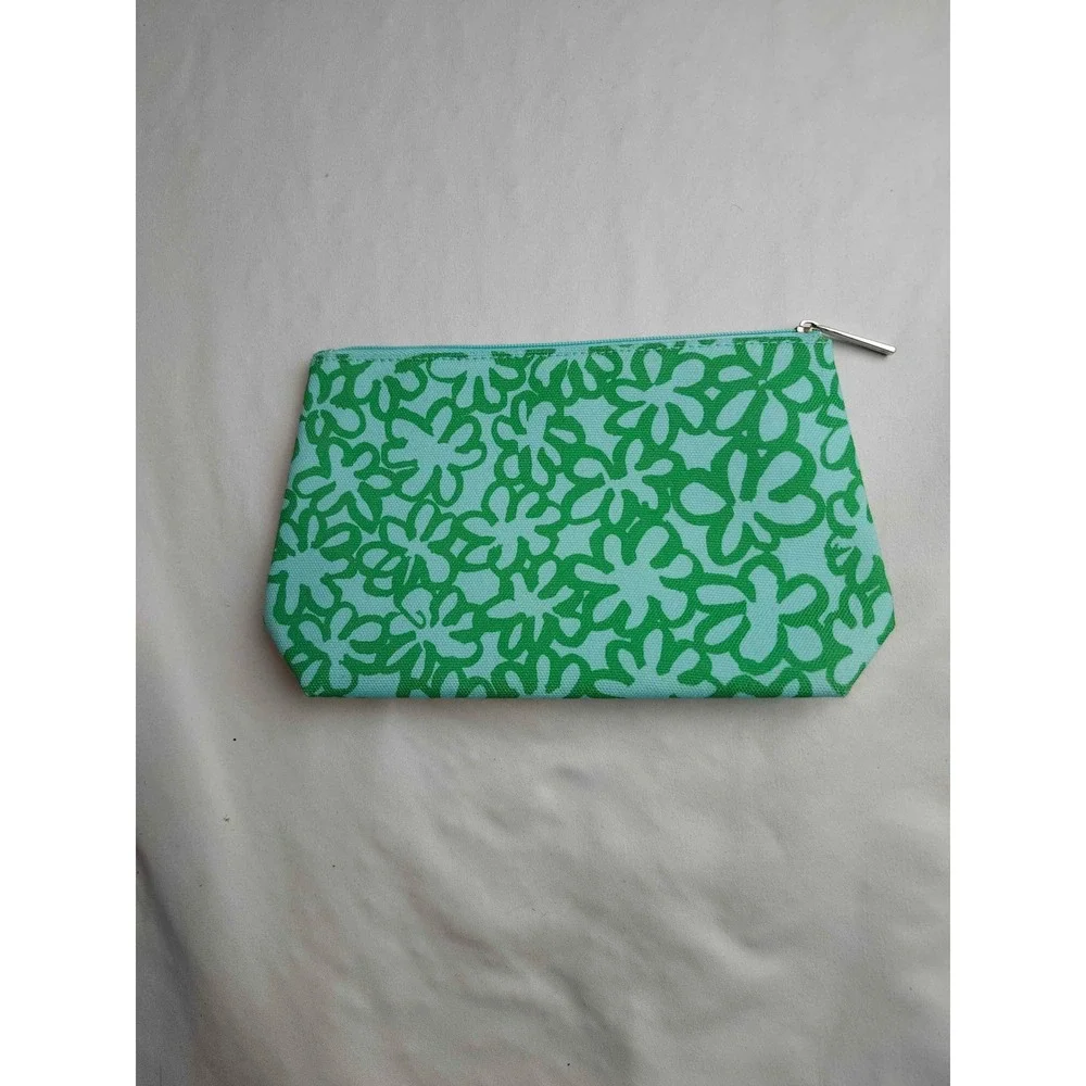 Marimekko for Clinique Makeup Bag Green Floral Canvas Cosmetic Pouch Blue Teal